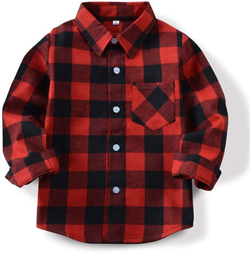 Kids Little Boys Girls Baby Red Plaid Flannel Long Sleeve Button Down Flannel Shirt Plaid Tops Girl Boy Clothes (2-3T, Red)