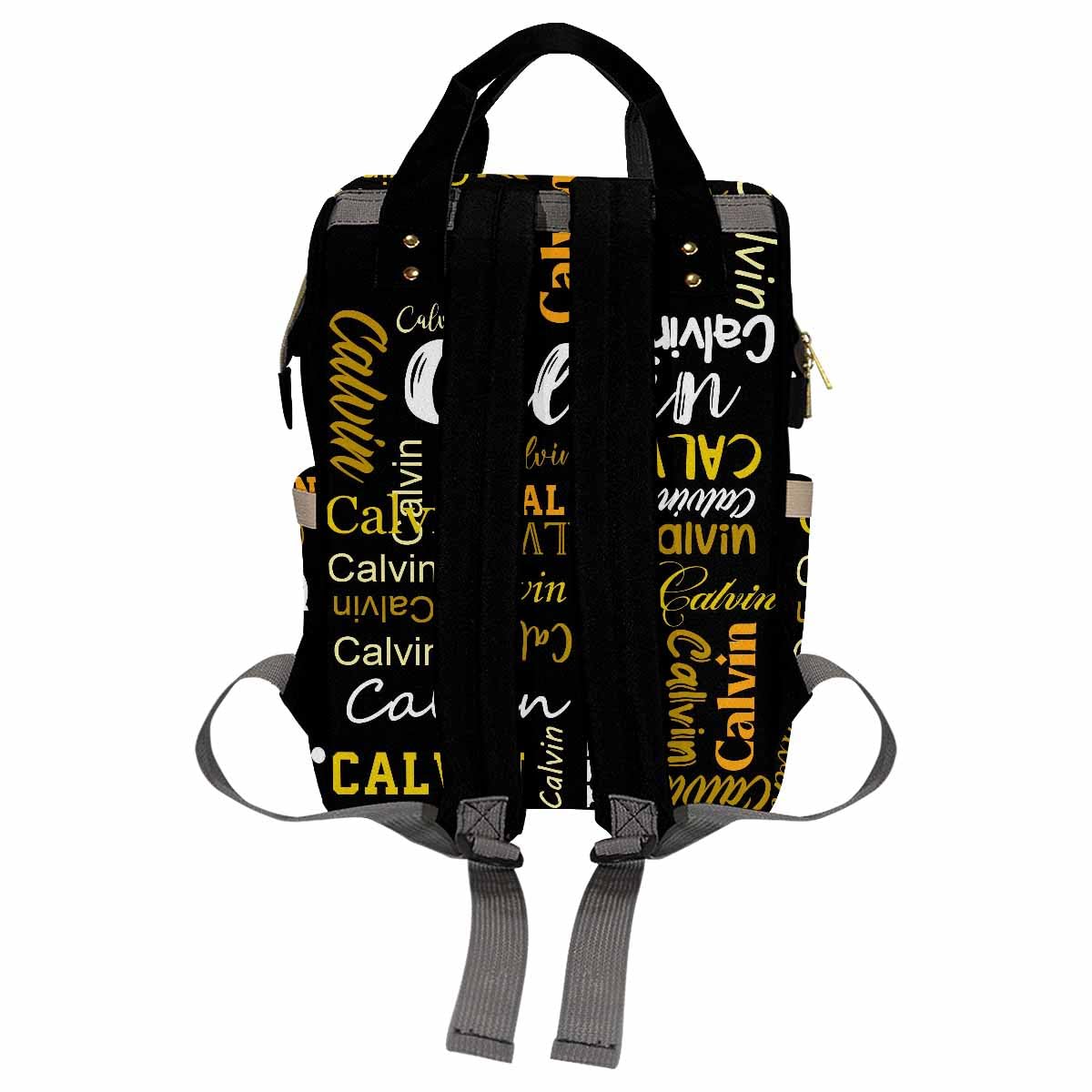 Personalized Diaper Backpack, Custom Black Yellow Text Diaper Bag Baby Nappy Bag Fashion Shoulder Bag Casual Daypack Bag For Mom