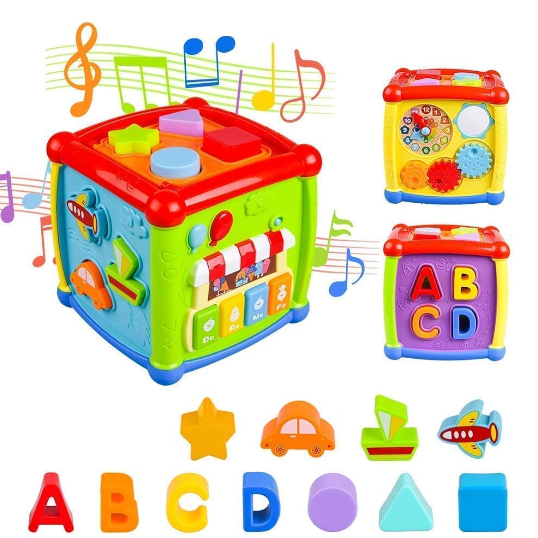 Storio 6 In 1 Learning Fancy Cube Educational & Learning Activity Toy Including Blocks, Clock, Alphabets-Tree,Transportation Veh