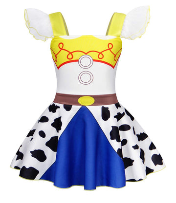 Jurebecia Girls Toddler Jessie Costume Little Girls Jessie Dress Up Halloween Costume Ruffle Sleeve Size 3T