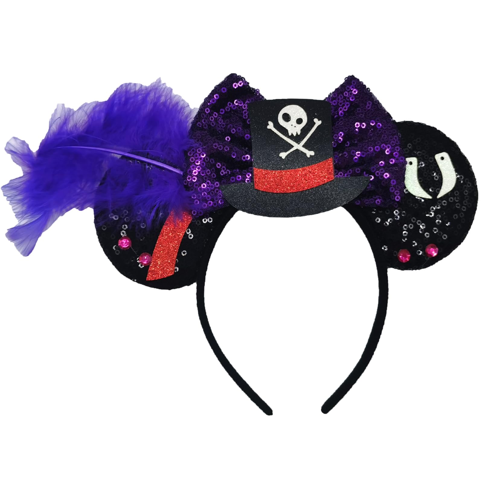 Viwind Bow Ear Headbands For Women, Glittrt Pirate Hat Mouse Ear Headbands For Adult