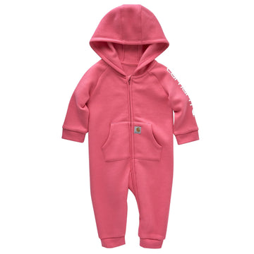 Carhartt Long Sleeve Zip Front Hooded Coverall, Pink Lemonade, 3 Months