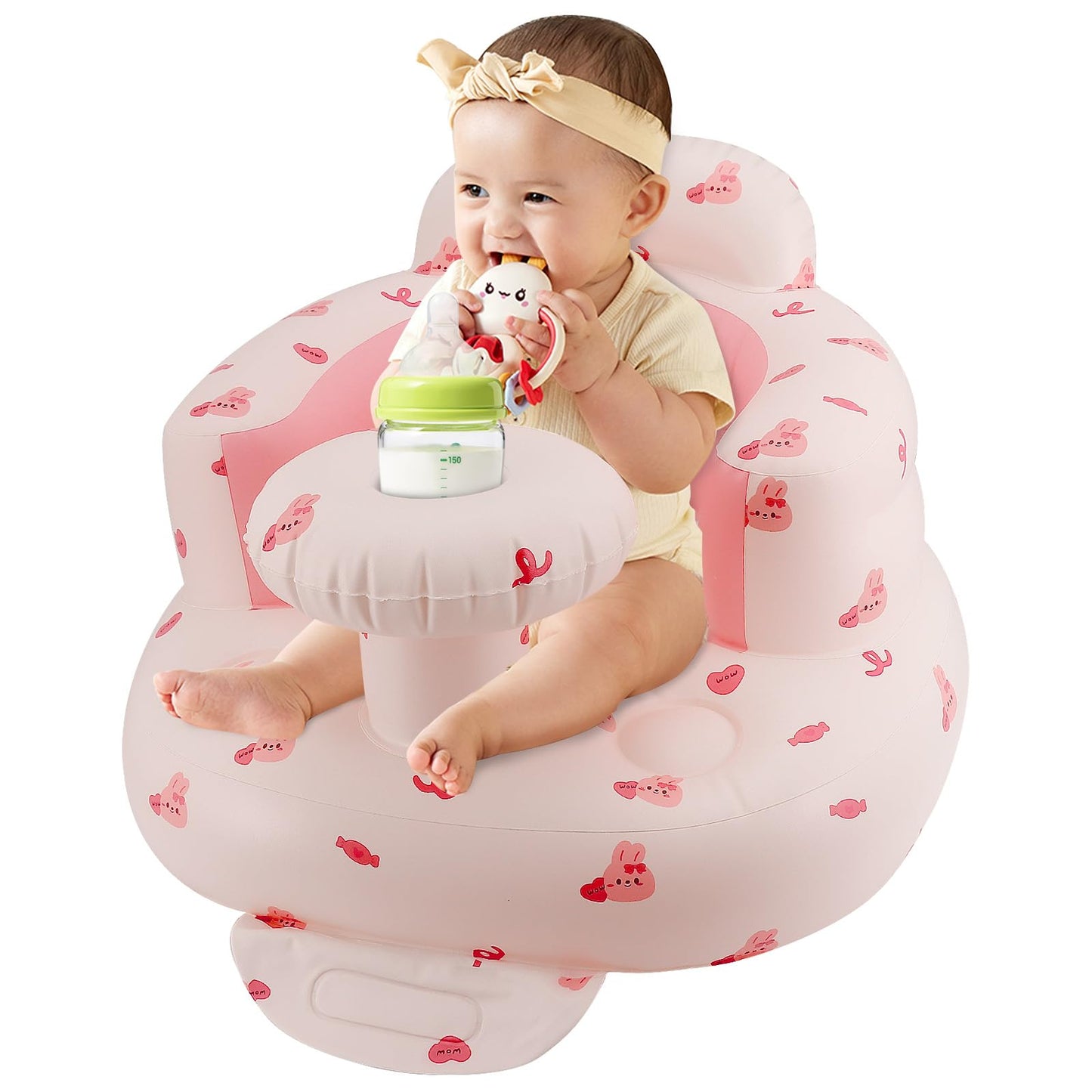 Pink Baby Inflatable Seat For Babies 3-36 Months Girl, Built In Air Pump, Bear Baby Support Seat Summer Toddler Chair For Sittin