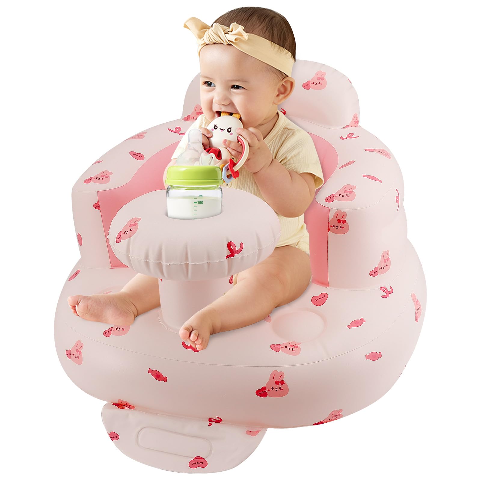 Pink Baby Inflatable Seat For Babies 3-36 Months Girl, Built In Air Pump, Bear Baby Support Seat Summer Toddler Chair For Sittin