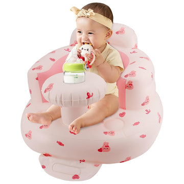 Pink Baby Inflatable Seat For Babies 3-36 Months Girl, Built In Air Pump, Bear Baby Support Seat Summer Toddler Chair For Sittin