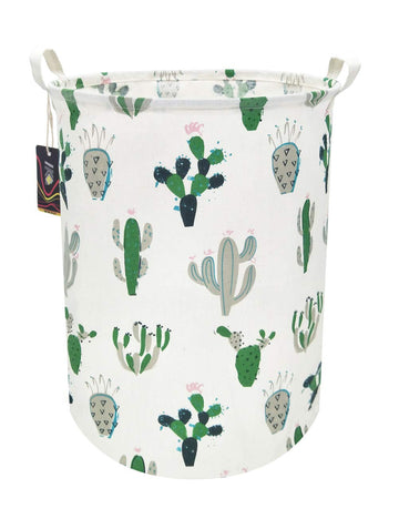 Hkec Green Cactus Laundry Basket,Baby Clothes Hamper For Nursery,Kids Toys Storage Bin,Waterproof Canvas Organizer Basket For Be