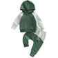 Baby Boy Clothes 3 6 9 12 18 24M 3T Pants Set Hooded Patchwork Hoodie Striped Sweatpants Fall Winter Outfit (Gray&Green, 2-3 Yea