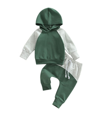Baby Boy Clothes 3 6 9 12 18 24M 3T Pants Set Hooded Patchwork Hoodie Striped Sweatpants Fall Winter Outfit (Gray&Green, 2-3 Yea