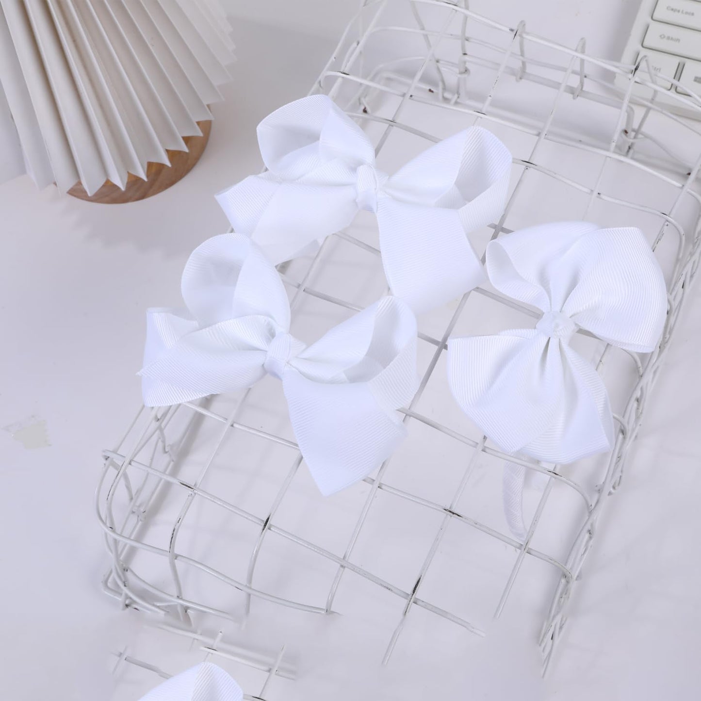 White Bow Headband & 2 Pcs 4 Inch Hair Bows Set, Back School Hair Accessories For Little Toddler School Girls (White)