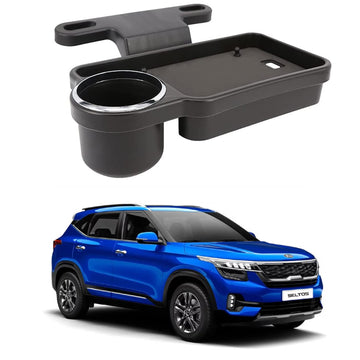 Oshotto (FT04) Foldable Car Auto Headrest Rear Back Seat Table Drink Food Cup Tray Holder Compatible with Kia Seltos  Black