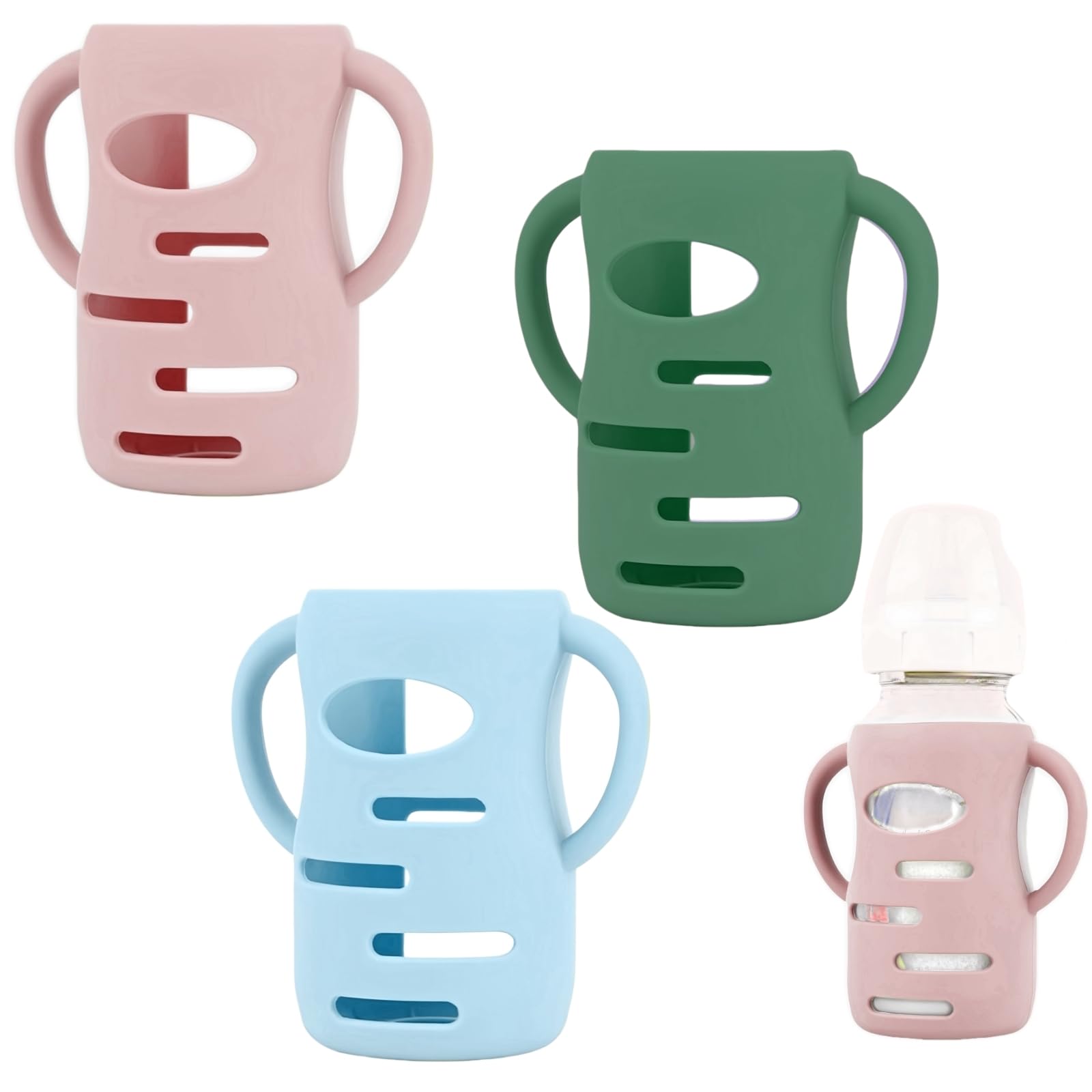 Frezonika 3 Pack Silicone Sleeves Compatible with Dr Brown Wide-Neck Glass Baby Bottles 9OZ/270mL, 100% Silicone Handles for Sip