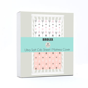 Stretchy Fitted Crib Sheets Set Brolex 2 Pack Portable Crib Mattress Topper For Baby Girls Boys,Ultra Soft Jersey,Full Standard,