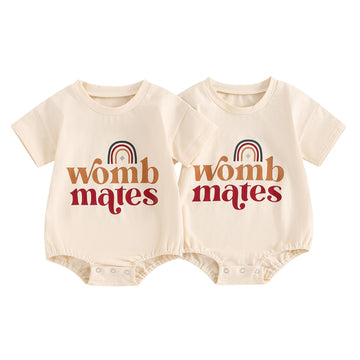YOKJZJD Newborn Baby Girl Boy Twins Matching Outfits Womb Mates Short Sleeve Bubble Romper Bodysuit Summer Coming Home Outfit (B
