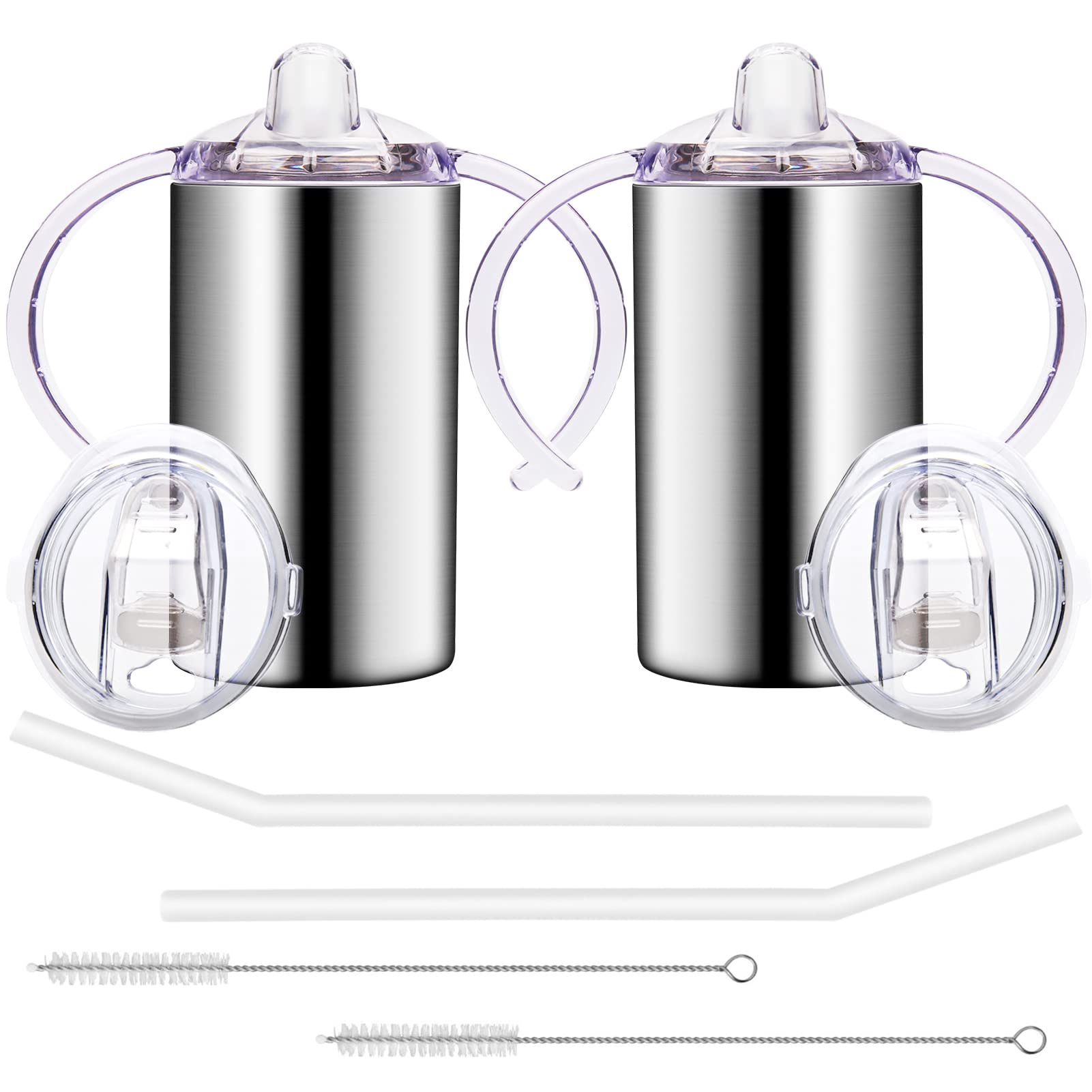 Vermida 12Oz Stainless Steel Sippy Cups (2 Pack), Double Wall Insulated Kids Travel Mug With Handles, Spill Proof Vacuum Tumbler