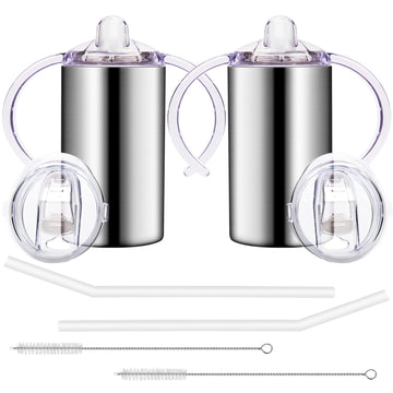 Vermida 12Oz Stainless Steel Sippy Cups (2 Pack), Double Wall Insulated Kids Travel Mug With Handles, Spill Proof Vacuum Tumbler