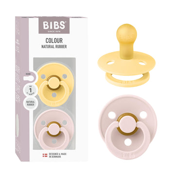 Bibs Colour Pacifier 2-Pack, Bpa Free Dummy Binky, Round Nipple. Natural Rubber Latex, Made In Denmark, Size 1 (0-6 Months), Pal