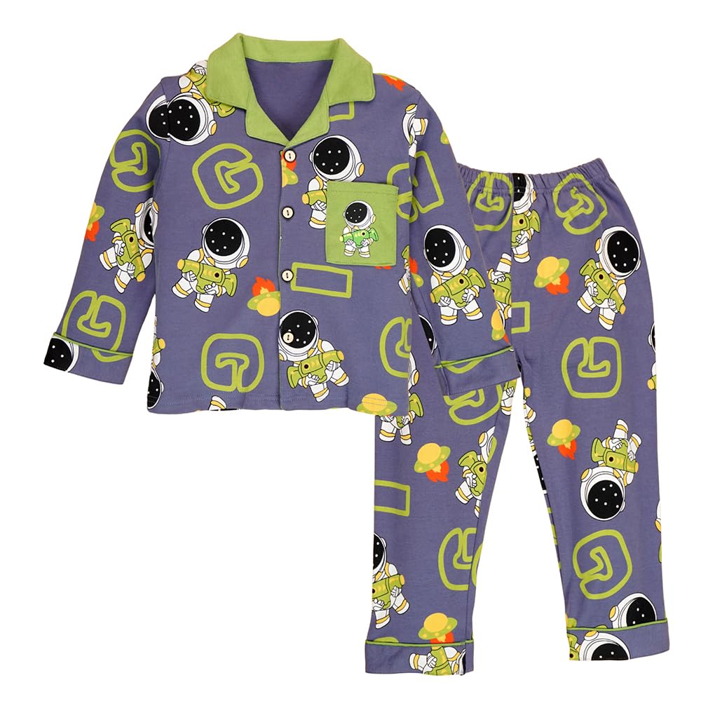 Little Surprise Box, Grey & Green Astro Soft Cotton Kids Nightsuit45Y