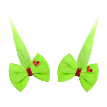 YanJie 4 Christmas Hair Bow Clips for Girls Fuzzy Green Bows with Heart Christmas Grinch Hair Accessories Furry Hairpin Decor St