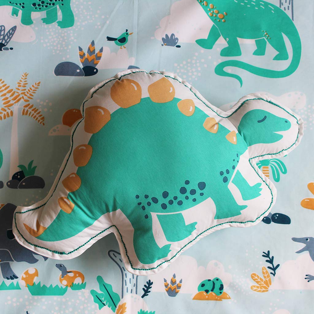 Silverlinen Snooze and Roar Dinosaur Stegosaurus Cotton Shape Cushion for Kids for Boys and Girls  Green (Size: 16x11 Inches)