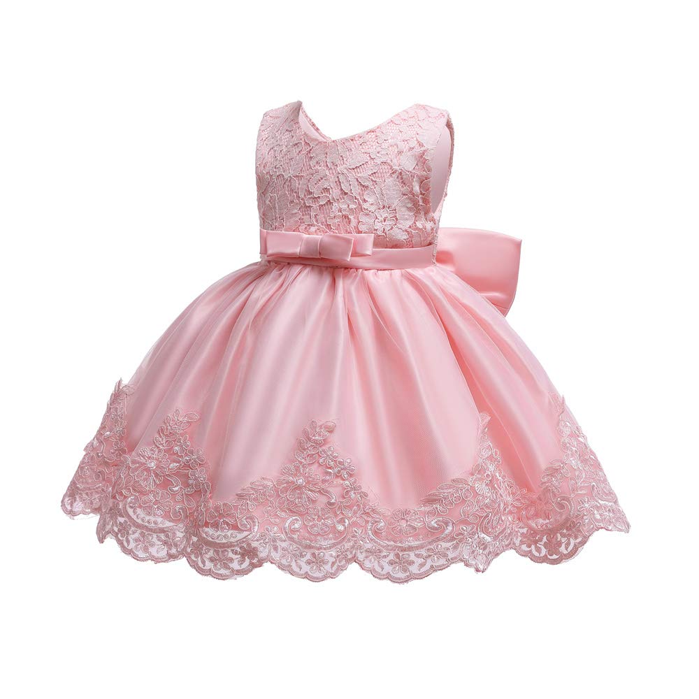 Lottle Girls Christmas Embroidery Lace Dresses Infant Easter Halloween Wedding Formal Event Dress(Pink02,120) 5-6 Years