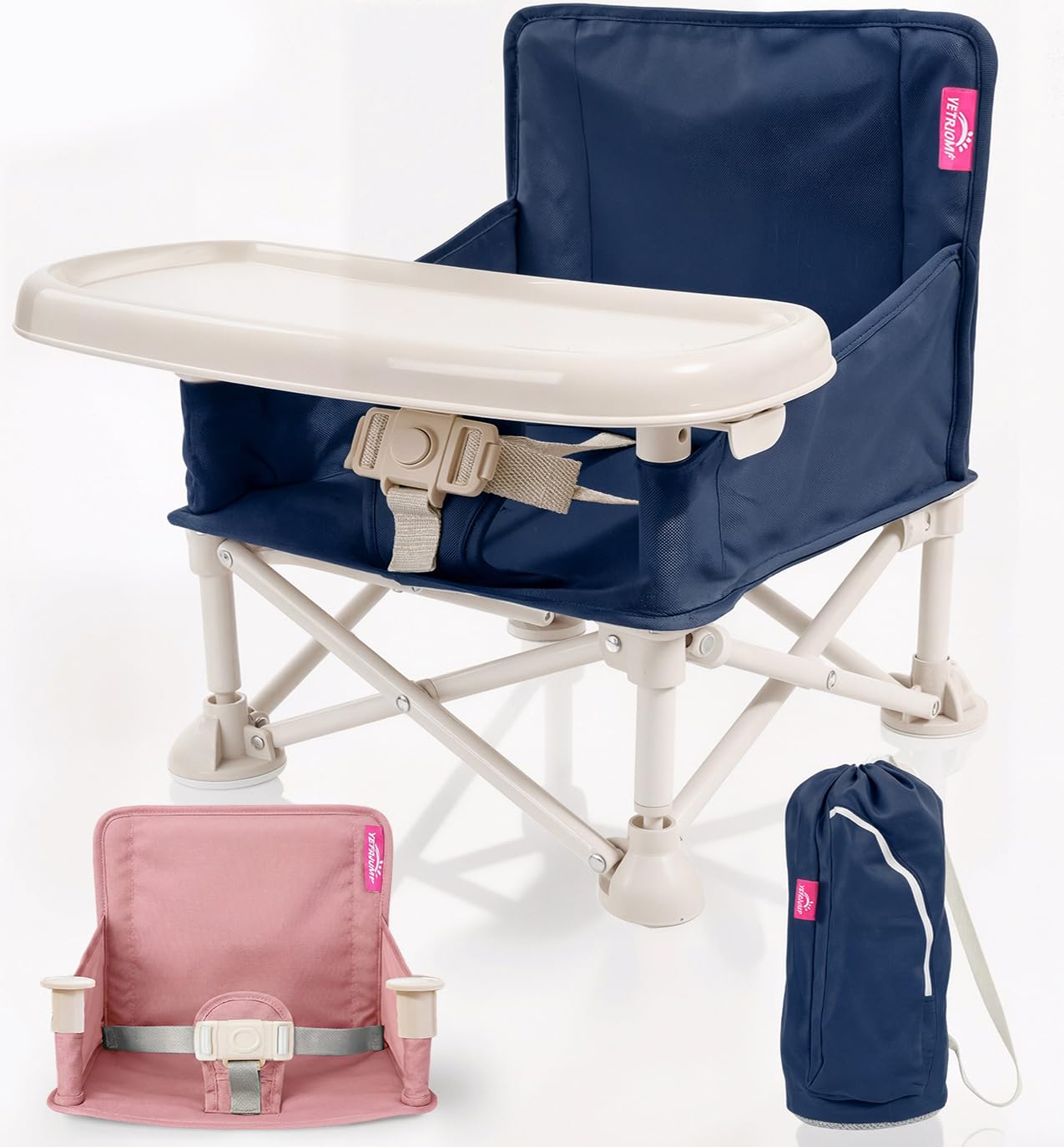 YEFAJUMP Portable Baby Chair, Baby Booster Seat with 2-Pack Seat Covers & Travel Bag for Camping & Baby Beach Chair | Toddler Fo