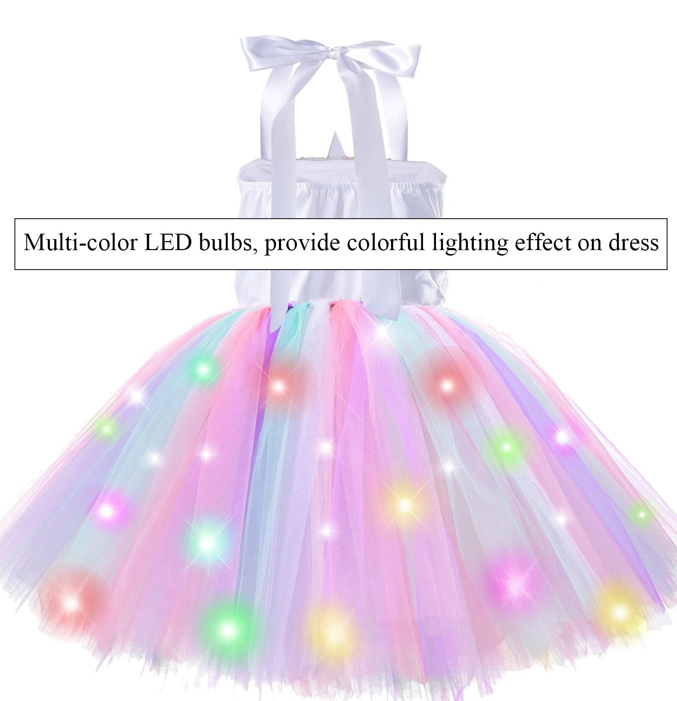Led Lighted Up Unicorn Costumes For Girls Birthday Decorations Halloween Christmas Party Outfit Sequin Princess Tutu Dress 7 8 Y