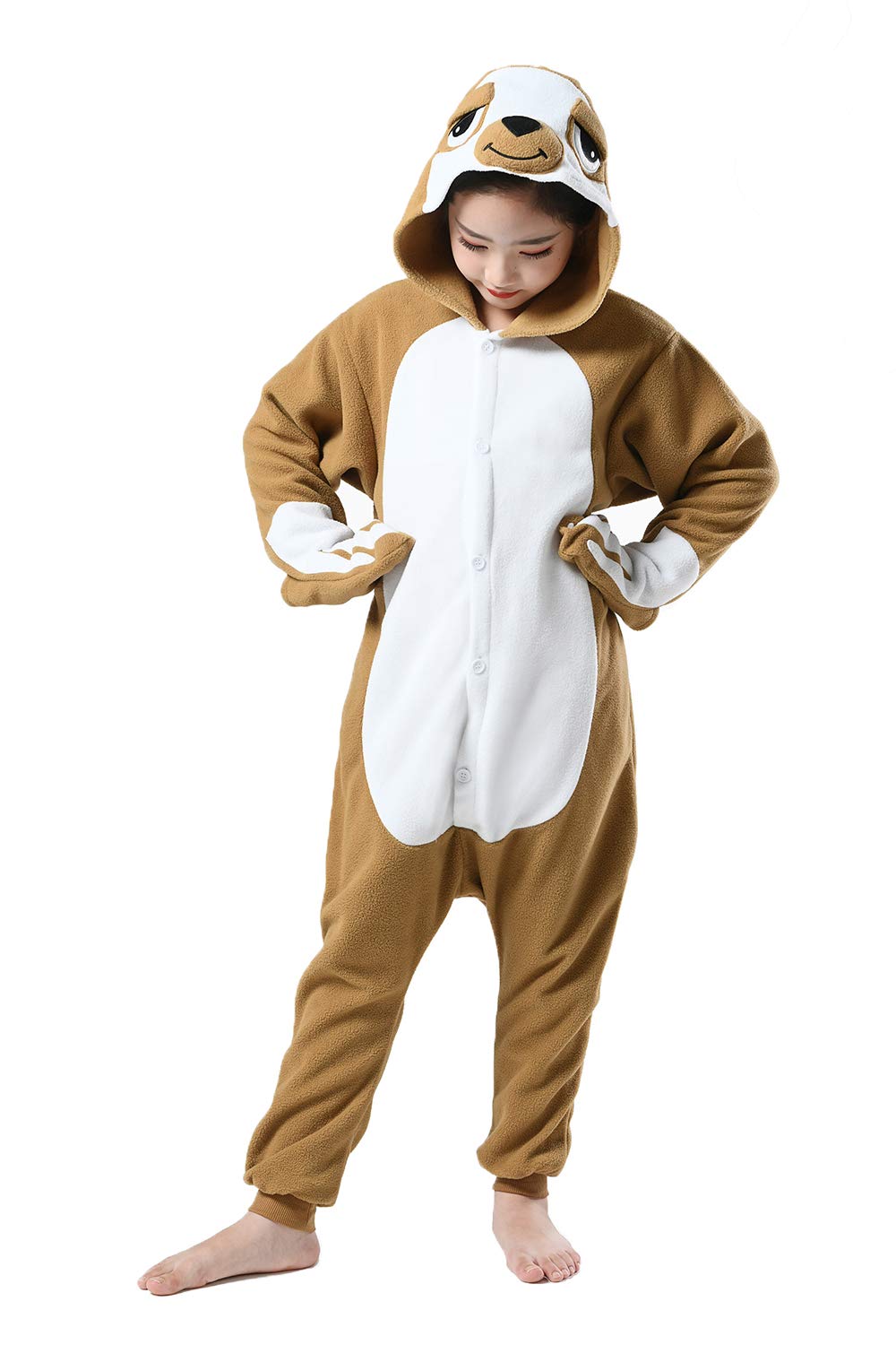 Canasour Kids Sloth Onesie Halloween Cosplay Costume Girls Animal Unisex Outfuit One Piece Hooded Soft Pajamas Brown Party 10-12