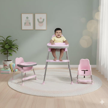 My Giraffe Spotty 3-In-1 Convertible Baby High Chair With Double Tray & Footrest | Easy-To-Clean Feeding & Study Chair For Babie