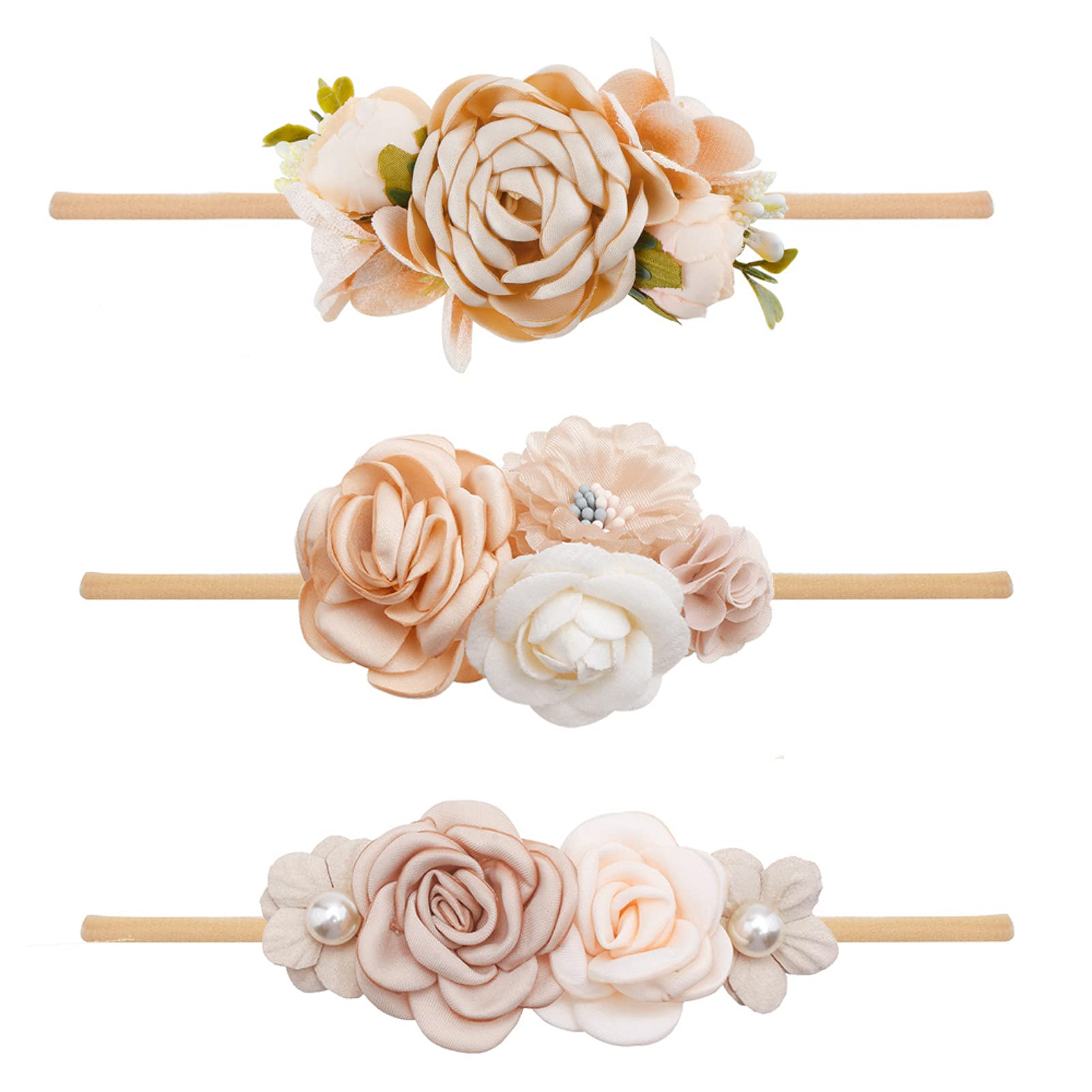 BFNAAgirl Baby Girl Headbands Nylon Flower Elastic Hairbands 3pcs Hair Accessories Gift for Newborn Infant Toddlers (YM1)