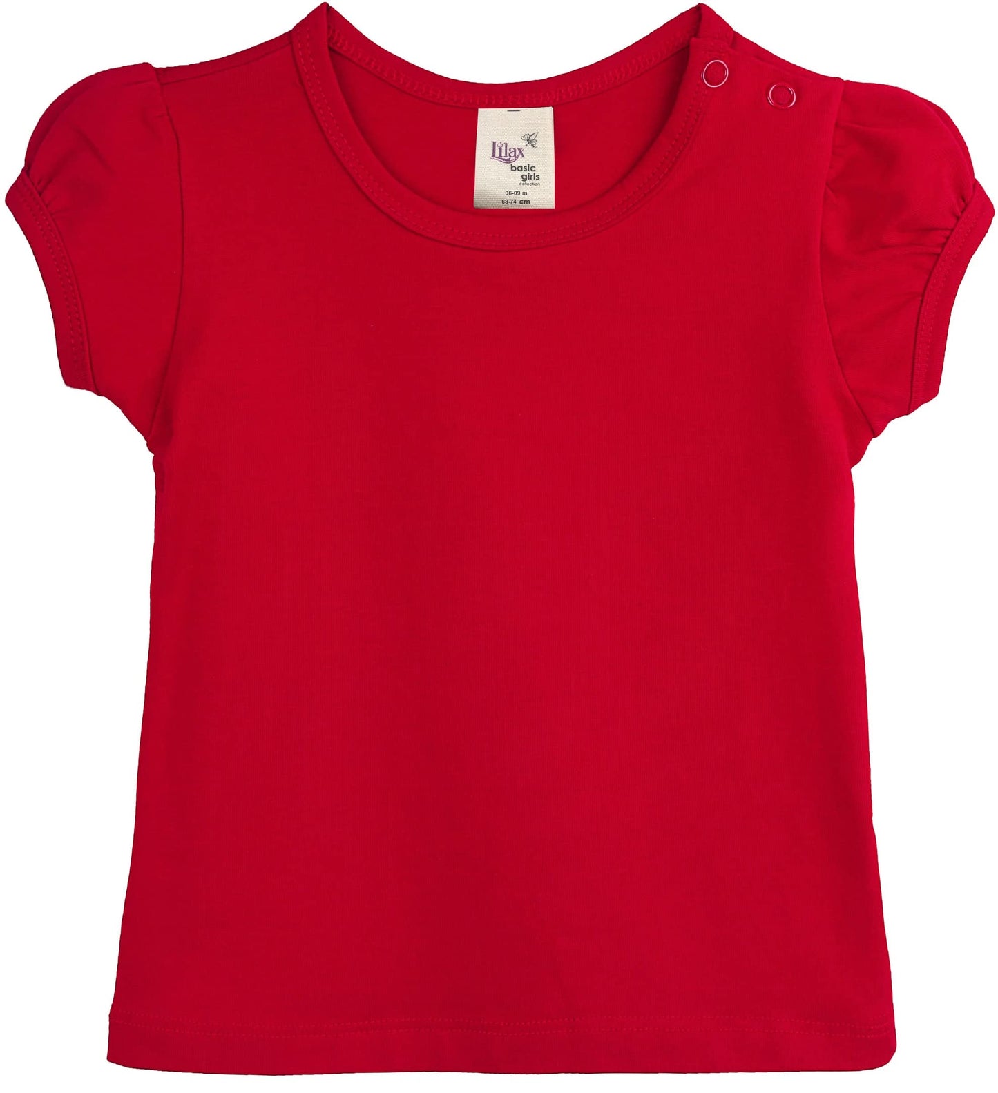 Lilax Baby Girls' Basic Short Puff Sleeve Round Neck T-Shirt 9-12 Months, Red