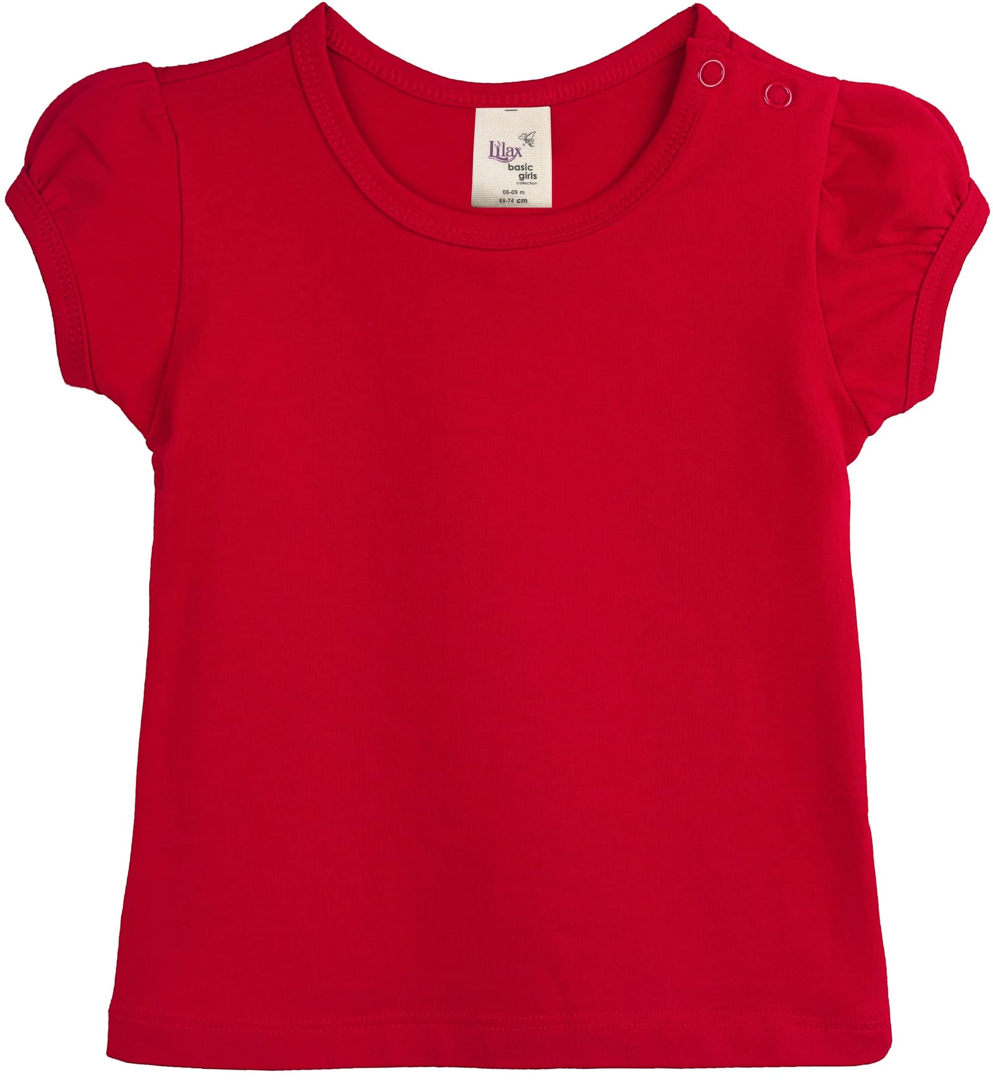 Lilax Baby Girls' Basic Short Puff Sleeve Round Neck T-Shirt 9-12 Months, Red