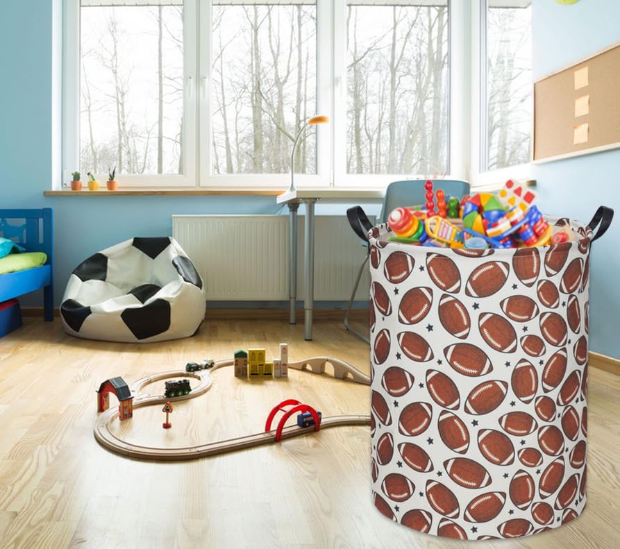 Tibaolover Football Kids Laundry Basket Baby Hamper Football Toy Storage Bin For Boys Room Decor Baby Nursery Hamper Gift Basket