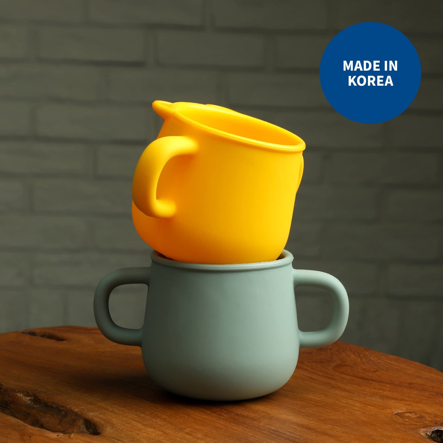 Blue Ginkgo Silicone Toddler Cups - Open Cup For Baby With Handles | Made In Korea | 8Oz Training Open Cups For Toddlers 1-3 (Gr
