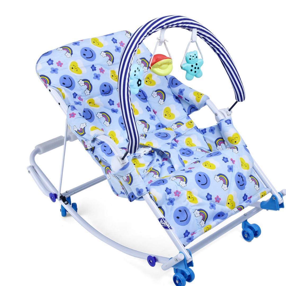 Infanto Rocko Swing Rocker 3 In 1 | Foldable Design | Removable Toy Bar | Cushioned Seat | Foldable Legs, 4 To 15 Months Rb33 (B