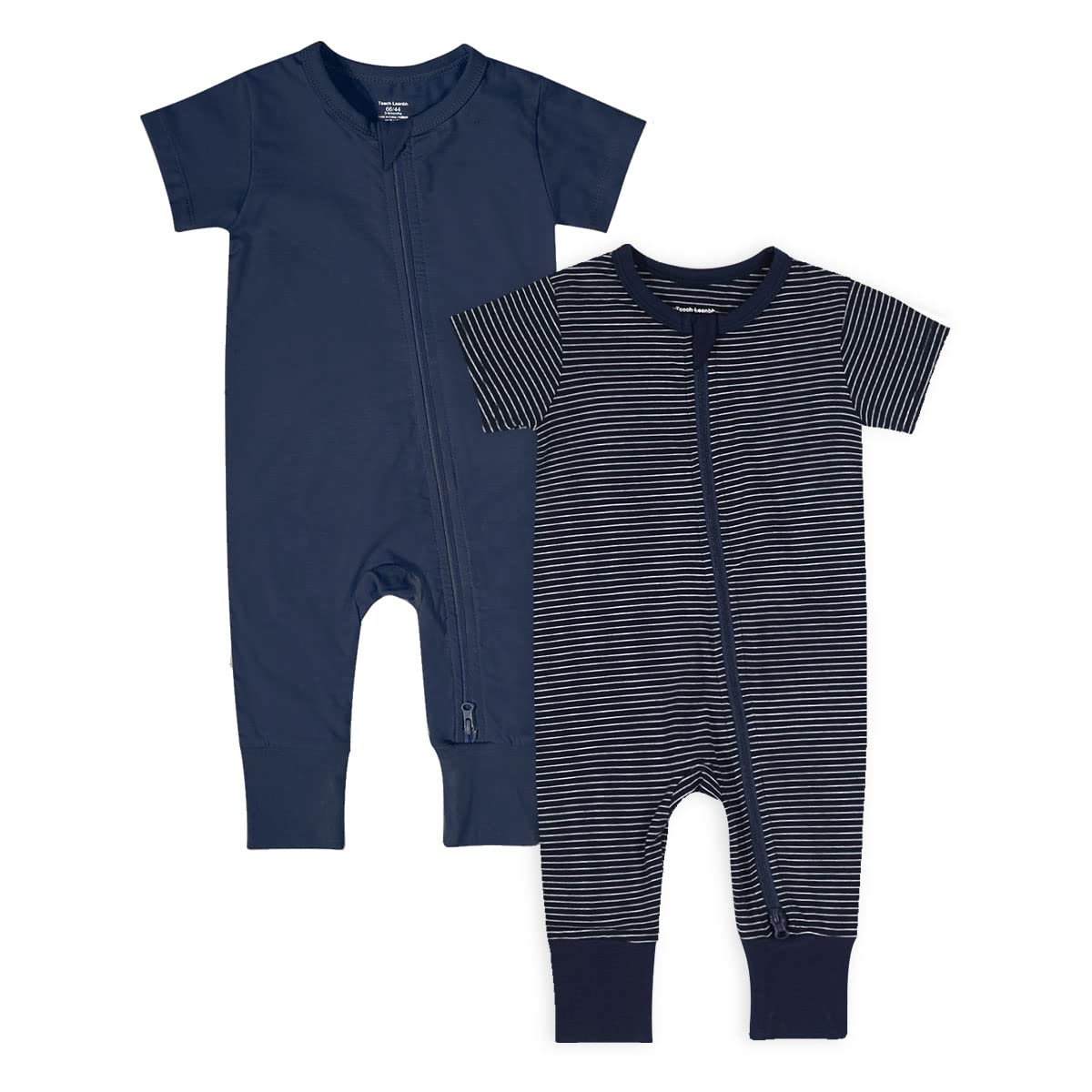 Teach Leanbh Baby Boys Girls 2-Pack Romper Jumpsuits Cotton 2 Way Zipper Short Sleeve Footless Sleep And Play 3-24 Months (Navy,