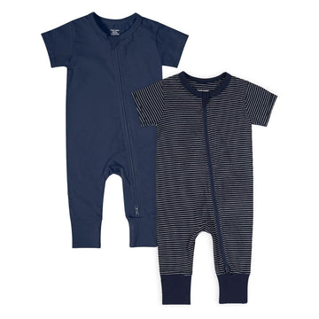 Teach Leanbh Baby Boys Girls 2-Pack Romper Jumpsuits Cotton 2 Way Zipper Short Sleeve Footless Sleep And Play 3-24 Months (Navy,