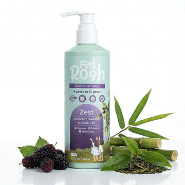 Zest Kids Body Wash 300Ml - Mulberry, Bamboo & Green Tea | Tear-Free, Gentle, Antibacterial | Natural Plant-Based | Ages 4-12