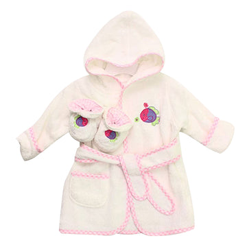 Spasilk 100% Cotton Hooded Terry Bathrobe With Booties, White Fish, One Size