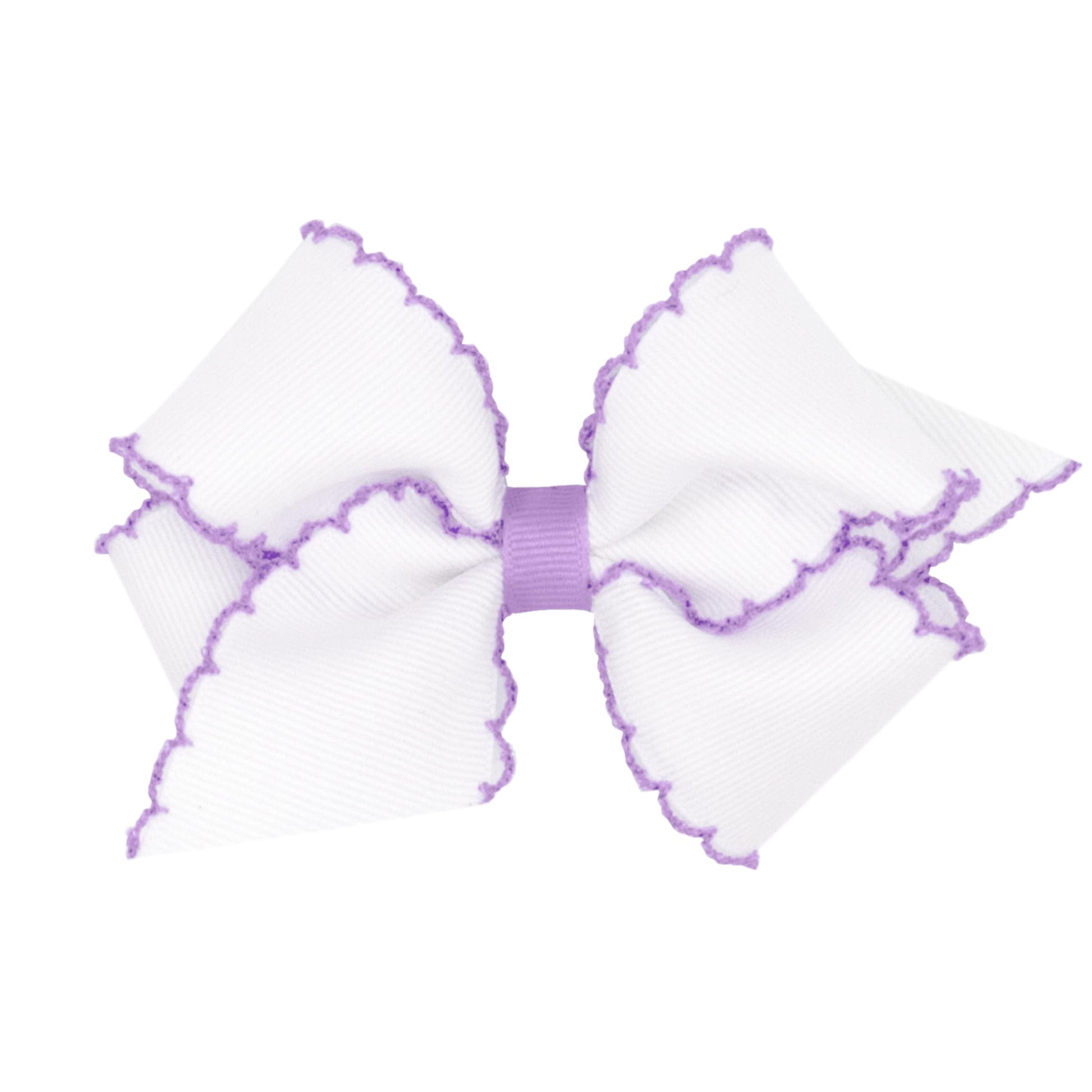 Wee Ones Girls' Classic Grosgrain Moonstitch Hair Bow On A Weestay No-Slip Hair Clip, Small, White W/Light Orchid