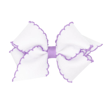 Wee Ones Girls' Classic Grosgrain Moonstitch Hair Bow On A Weestay No-Slip Hair Clip, Small, White W/Light Orchid