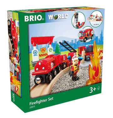 Brio 33815 Rescue Firefighter Set | 18 Piece Train Toy with a Fire Truck, Accessories and Wooden Tracks for Ages 3 and Up