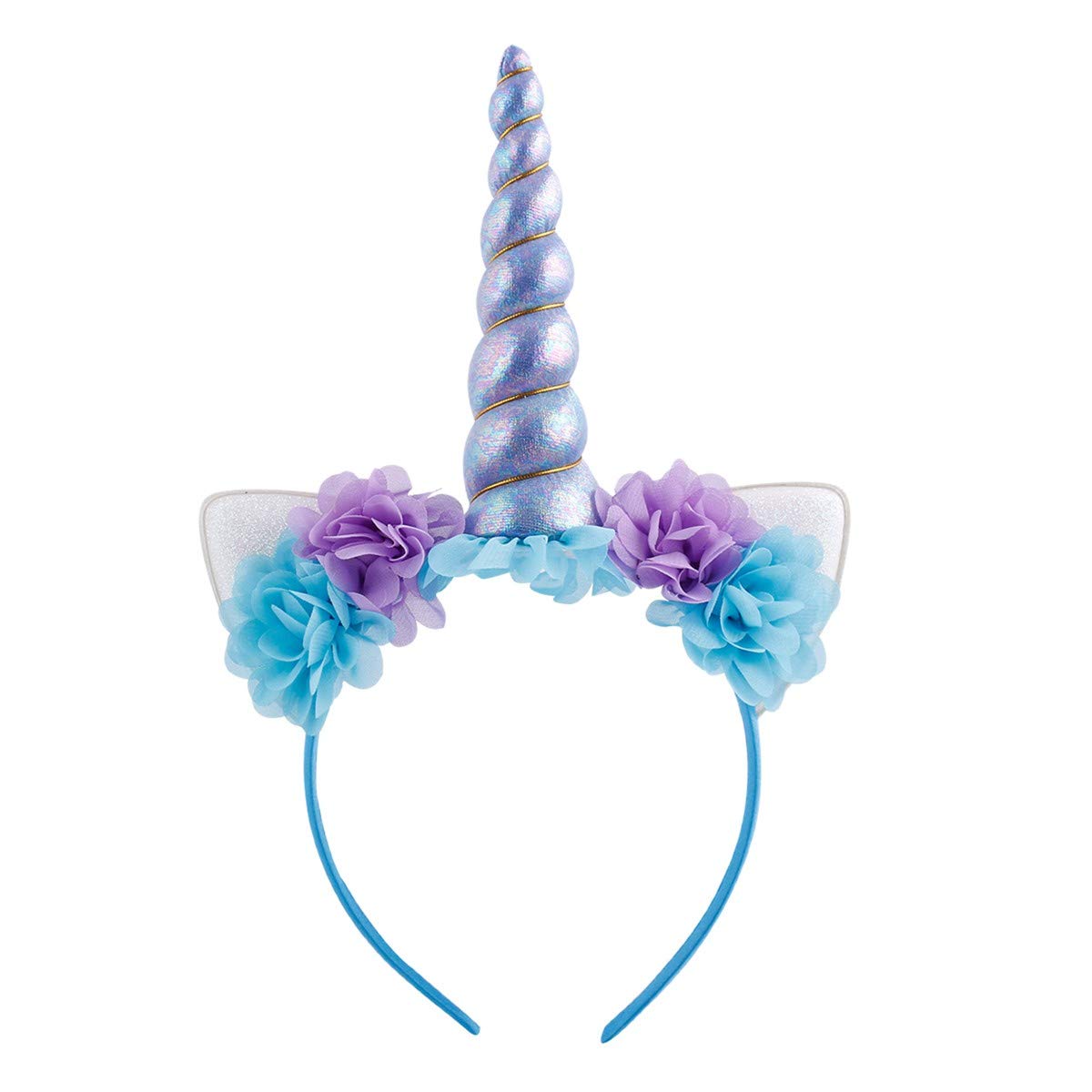 Hihcbf Girls Unicorn Birthday Princess Long Sleeve Wedding Pageant Party Maxi Dress Halloween Carnival Costume W/Headband Blue 1