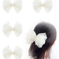 4PCS Ivory Tulle Hair Bows for Toddler Girls Cute Pearls Hair Clips Sweet Flower Girl Hair Accessories for First Communion Party