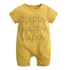 Ayiyo Baby Infant Short Sleeves Happy Printed Bodysuit Rompers Shortalls Outfit Yellow