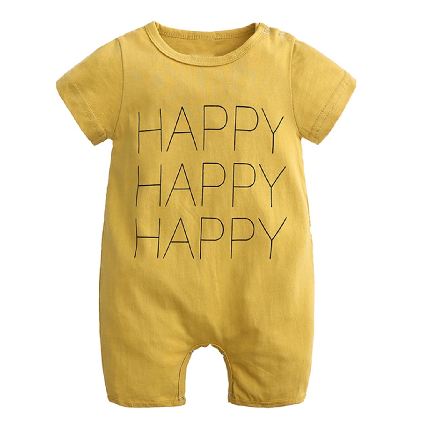 Ayiyo Baby Infant Short Sleeves Happy Printed Bodysuit Rompers Shortalls Outfit Yellow