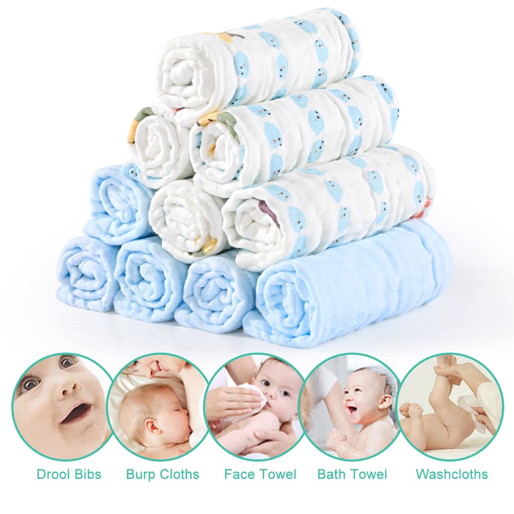 Yoofoss Muslin Baby Washcloths 100% Cotton Face Towels 10 Pack Wash Cloths For Baby 12X12In Soft And Absorbent Baby Wipes (Multi