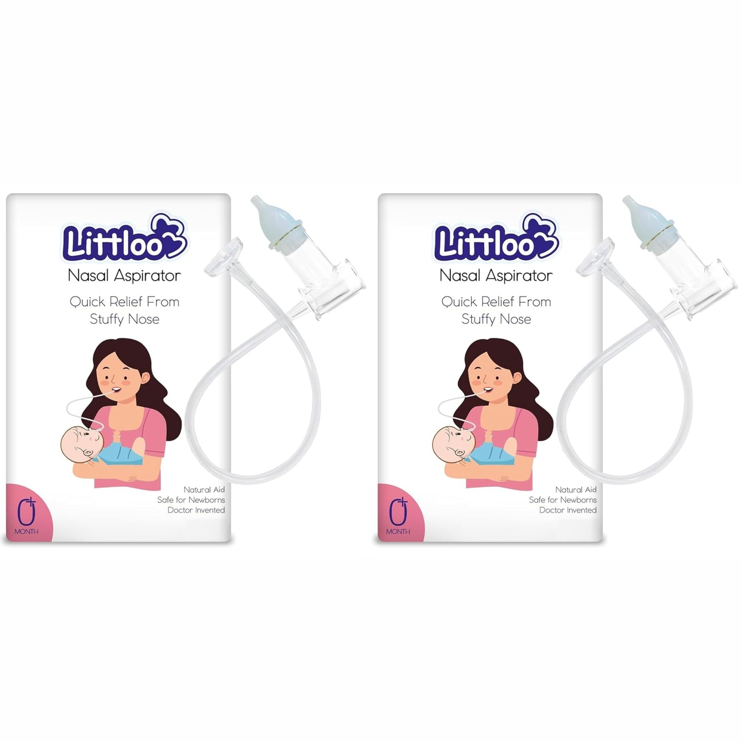 Littloo Nasal Aspirator For Babies | Effective And Safe Congestion Relief With Snotscuker Mechanism | Pack Of 2