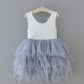 2Bunnies Girl Peony Lace Back A-Line Tiered Tutu Tulle Flower Girl Dress (Gray Sleeveless Short, 2T)