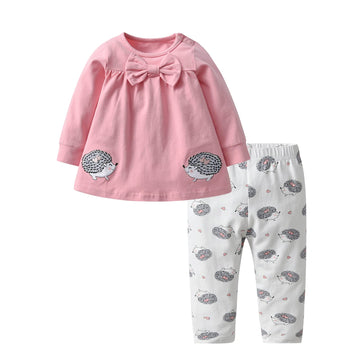 Eghunooy Baby Girls Clothes Set 2 Piece Long Sleeve Cartoon Hedgehog Infant Outfits (9-12 Months) Pink