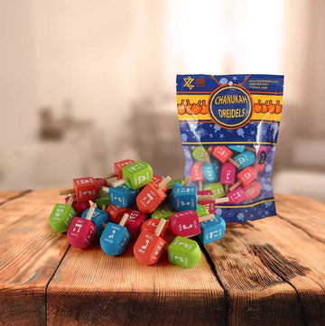 Zion Judaica Colored Wooden Dreidels 1.75' Medium Size Driedel 10 Pack Drydels In A Ziplock Bag Bulk Pack Colorful Dreidels Spi